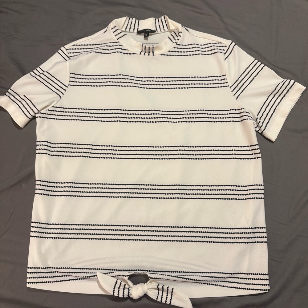 Dynamite White and Black Striped Blouse
